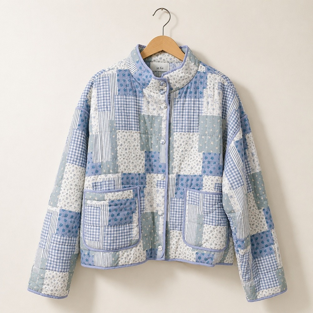 Le Lis Cottagecore Quilted Patchwork‎ Jacket Art to Wear Floral Gingham / Size M